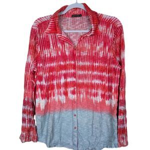 David Cline Top Womens XL "Flamingo" Snap Front Blouse Art to Wear Artsy USA